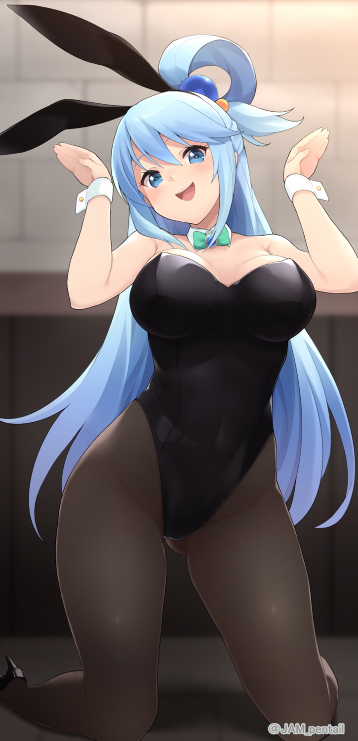 animal_ears, aqua_(konosuba), bunny_ears, bunny_girl, heels, jampen, kono_subarashii_sekai_ni_shukufuku_wo!, no_bra