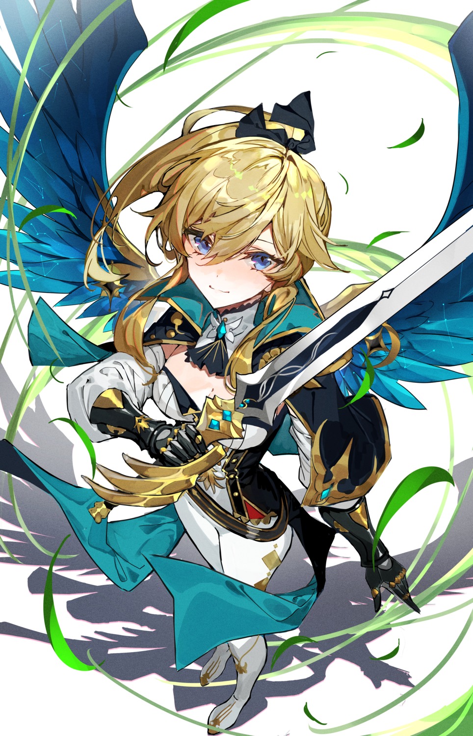 armor, cleavage, genshin_impact, jean_gunnhildr, mura_karuki, sword, wings