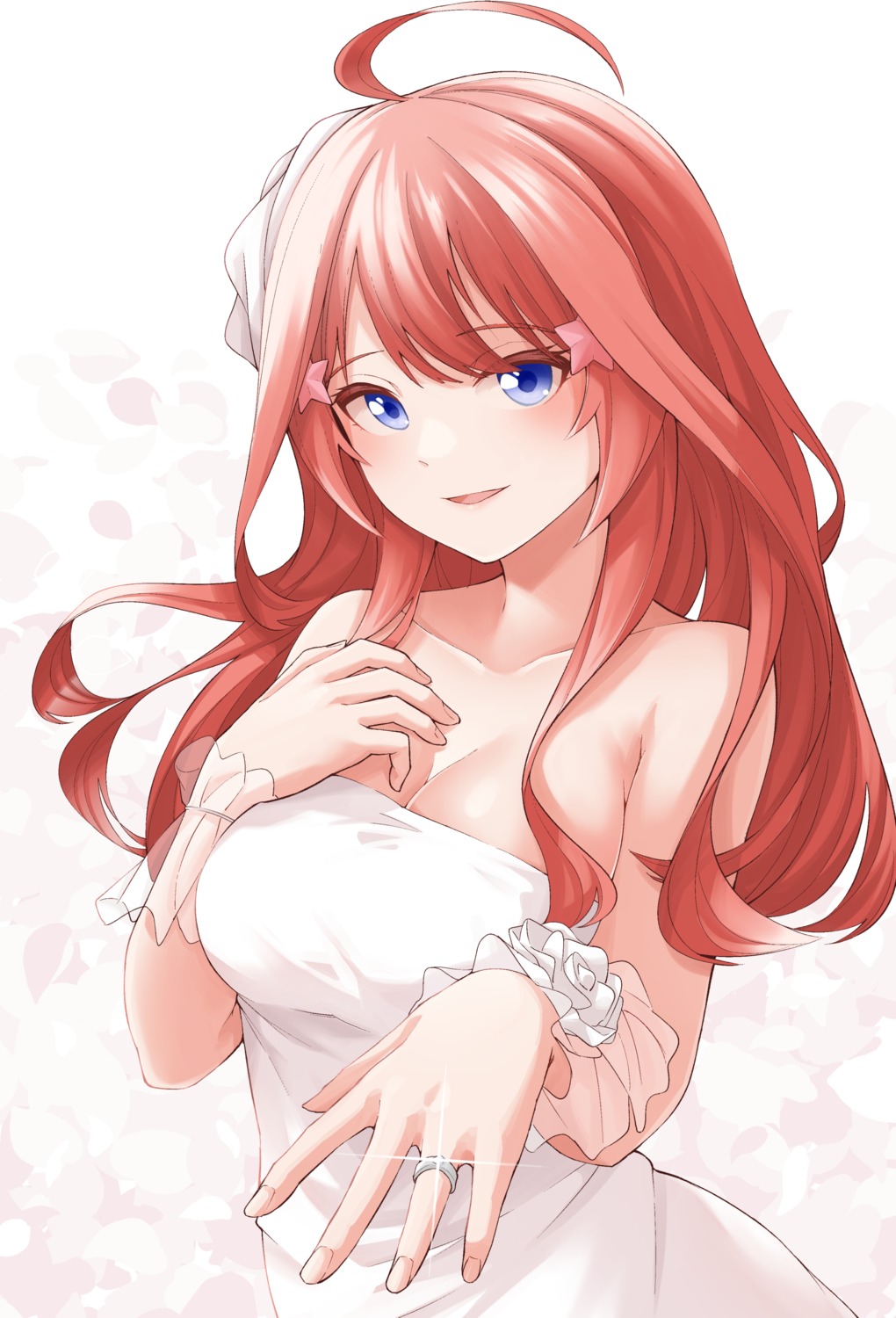 5-toubun_no_hanayome, breast_hold, cleavage, dress, nakano_itsuki, see_through, tokufumi, wedding_dress