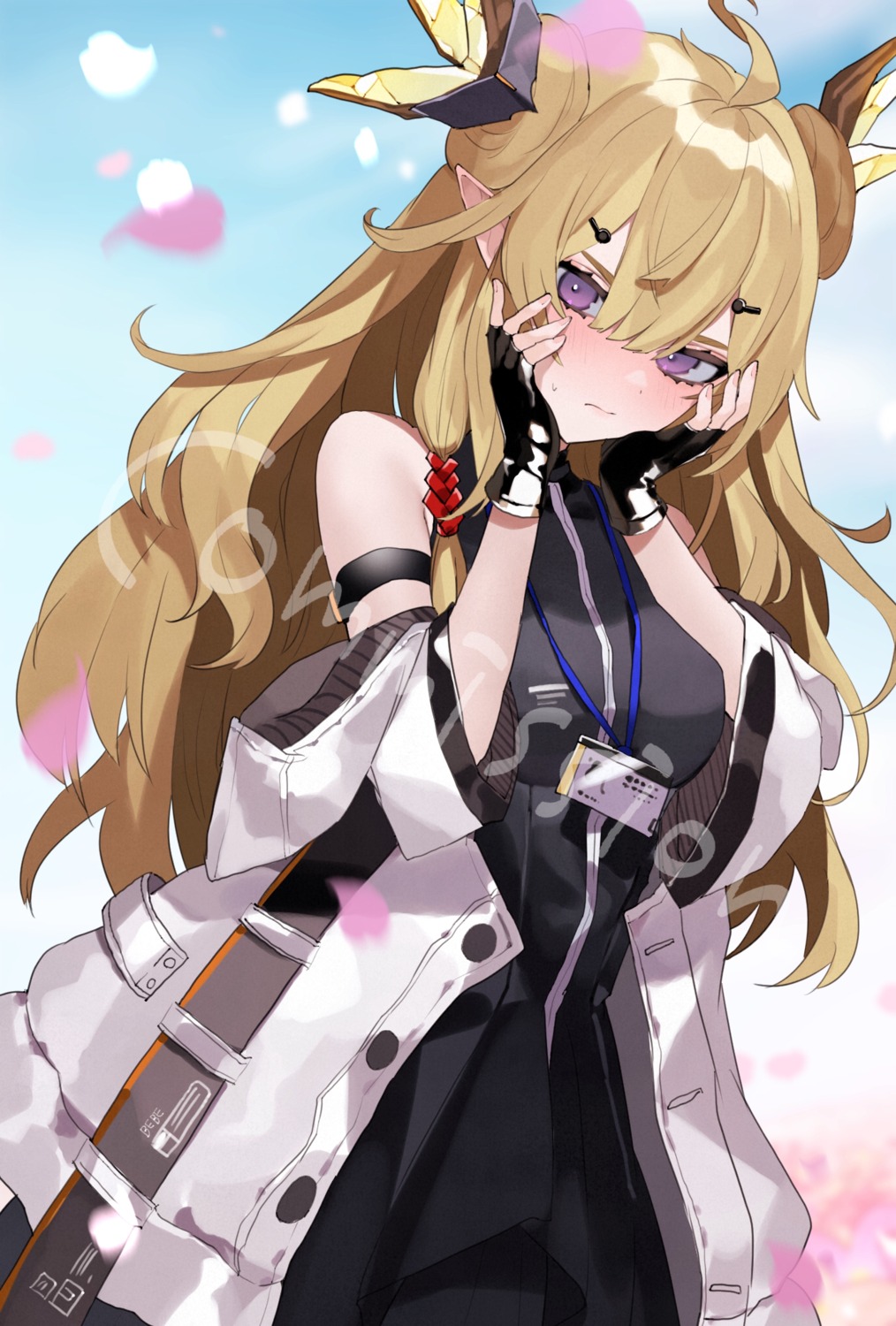 arknights, bebe_pp, horns, leizi_(arknights), pointy_ears