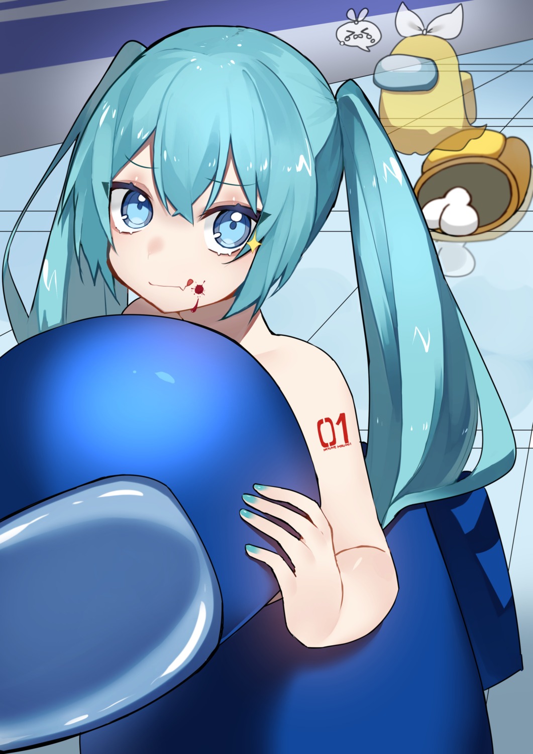 among_us, blood, crossover, hatsune_miku, reirou_(chokoonnpu), tattoo, vocaloid
