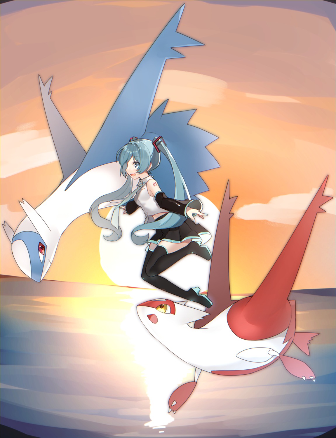 crossover, hatsune_miku, heels, latias, latios, pokemon, reirou_(chokoonnpu), tattoo