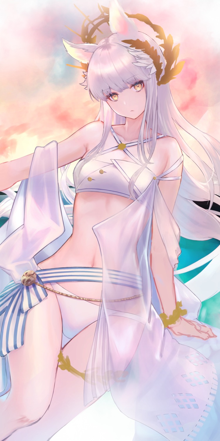 animal_ears, arknights, bikini, garter, gore_(white_gore), platinum_(arknights), see_through, swimsuits
