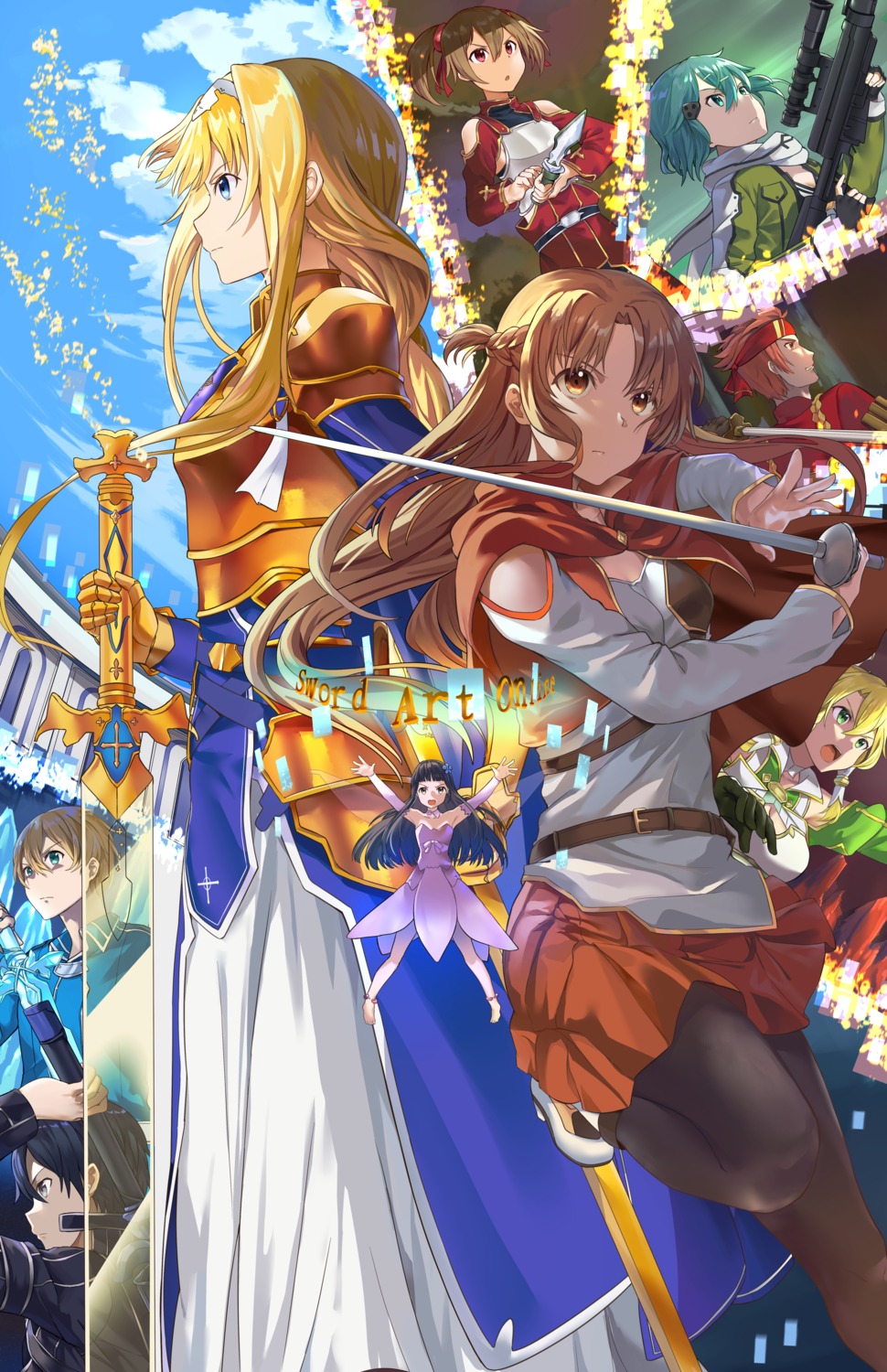 alice_zuberg, armor, asuna_(sword_art_online), dress, eugeo, fairy, gun, kirito