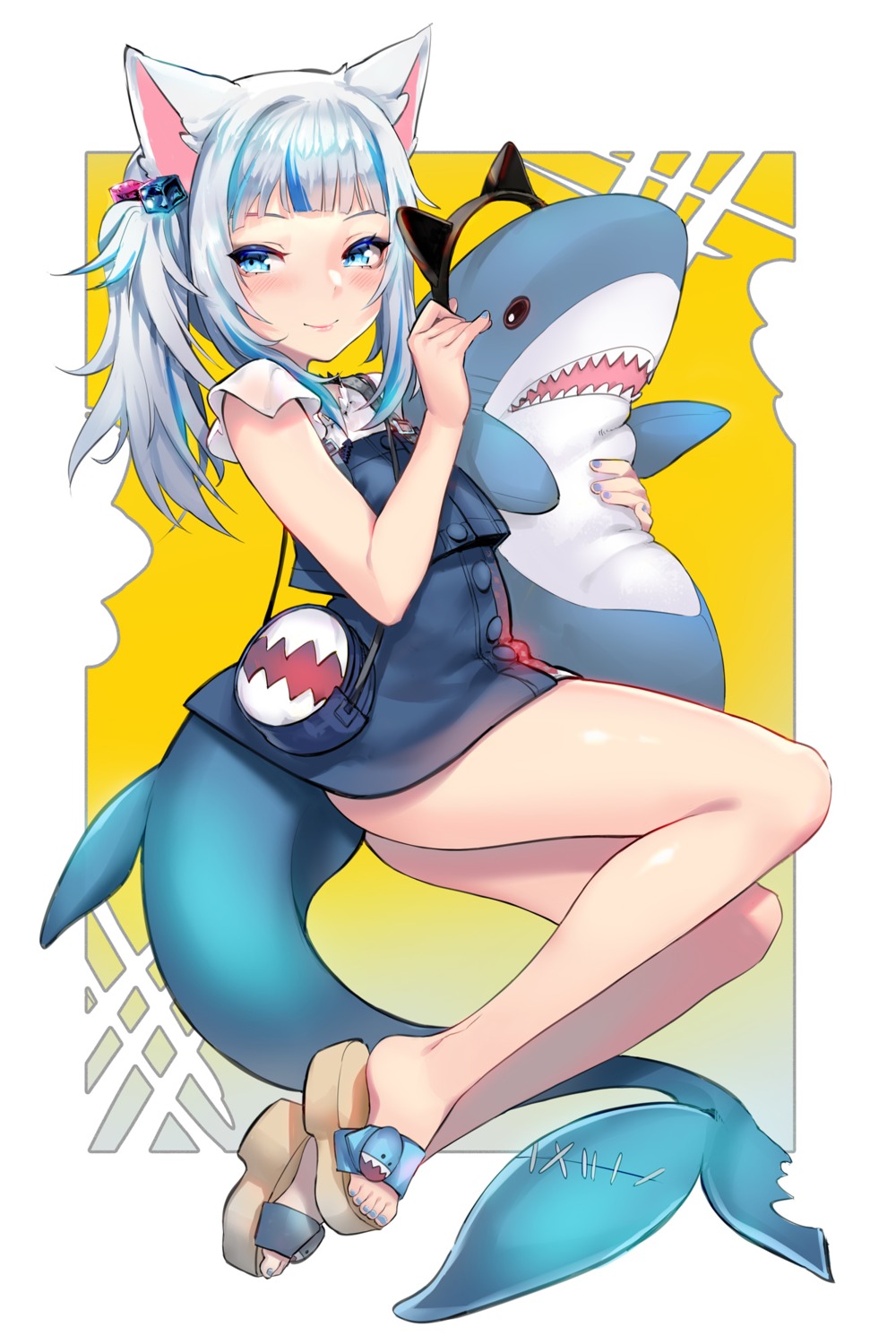 animal_ears, gawr_gura, hololive, hololive_english, robot_cat, tail