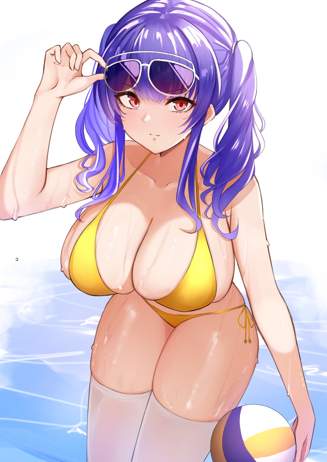 azur_lane, bikini, megane, pnatsu, pola_(azur_lane), swimsuits, thighhighs, wet