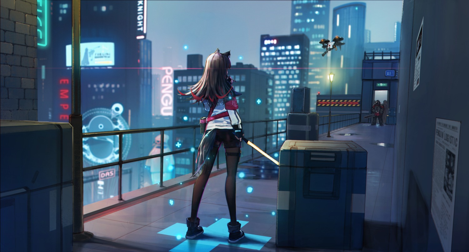 animal_ears, arknights, garter, mek, pantyhose, sword, tail, texas_(arknights)