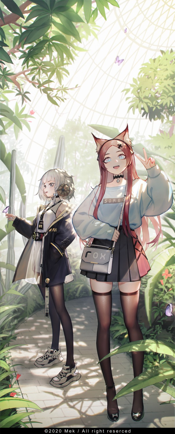 animal_ears, horns, kitsune, mek, pantyhose, see_through, thighhighs