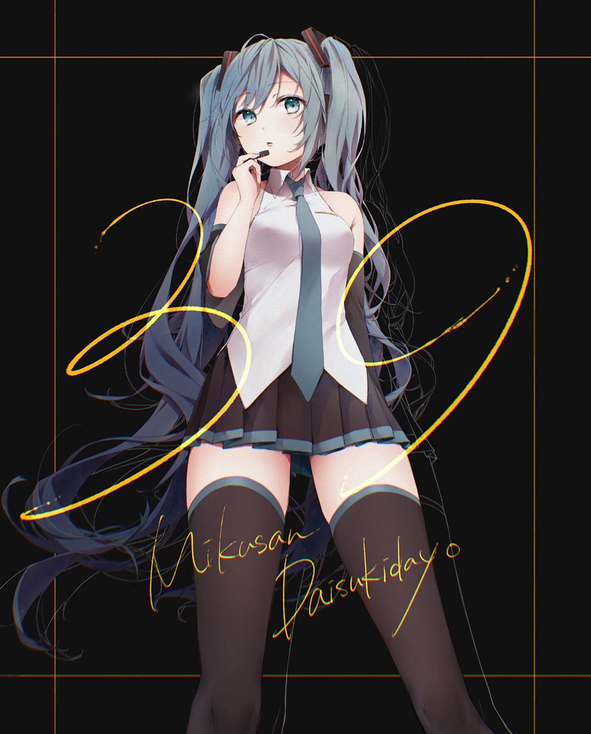 drawing_kanon, hatsune_miku, thighhighs, vocaloid