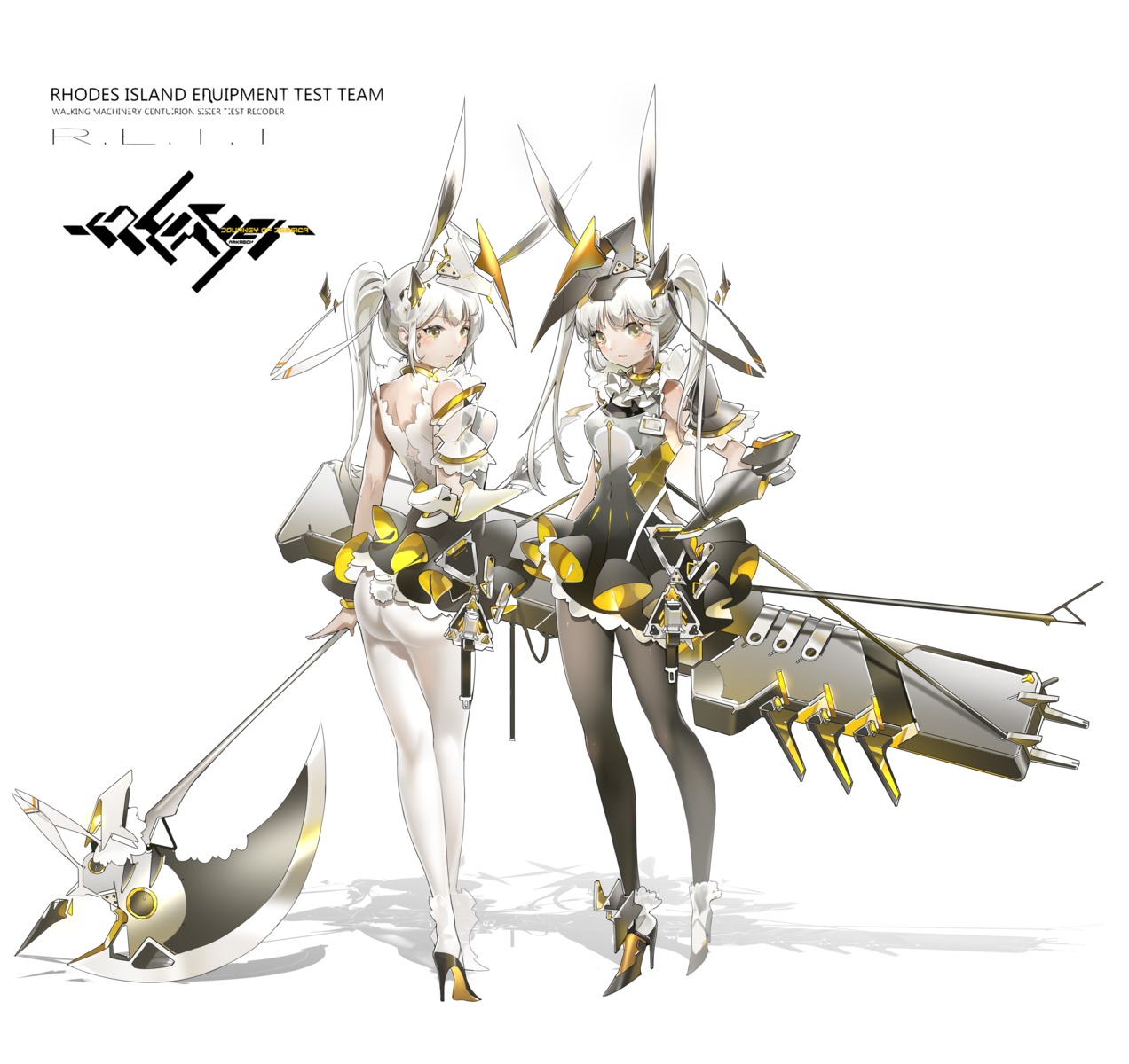 amiya_(arknights), animal_ears, arknights, ass, bunny_ears, heels, pantyhose, shinnasuka025, skirt_lift, tail, weapon