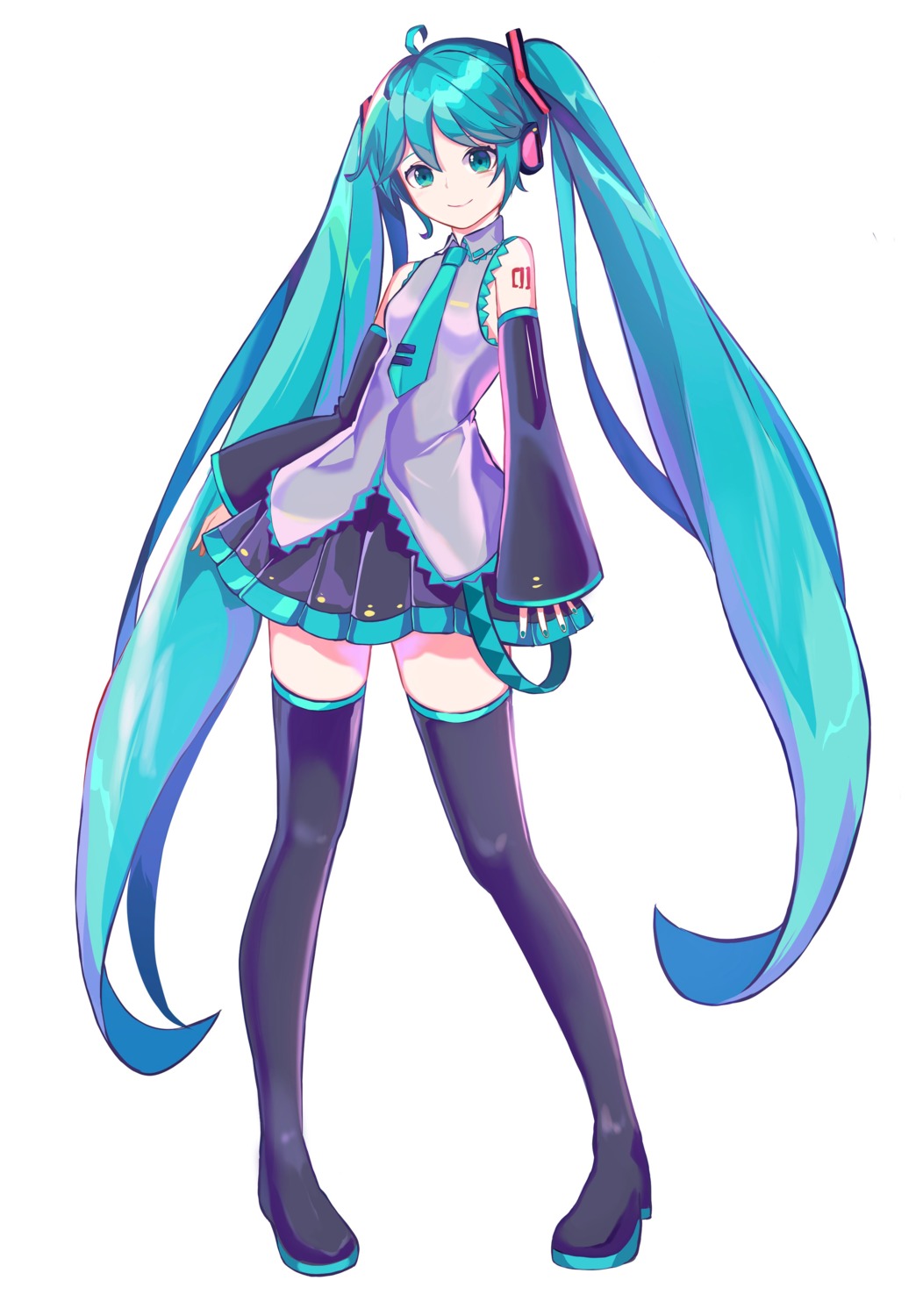 hatsune_miku, headphones, heels, shiina_(shiina0227), tattoo, thighhighs, vocaloid