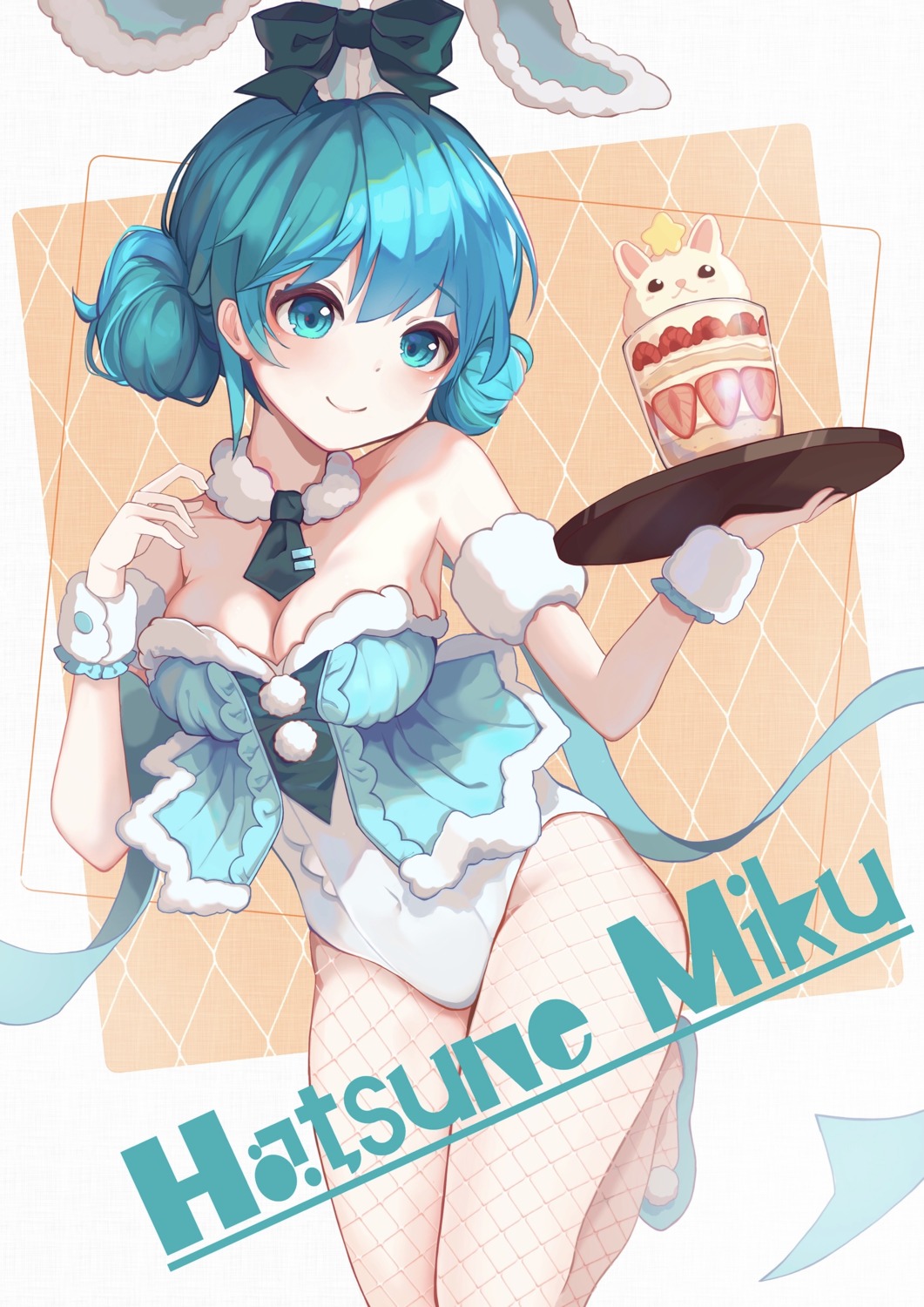 animal_ears, bicute_bunnies_miku, bunny_ears, bunny_girl, cleavage, fishnets, hatsune_miku, no_bra