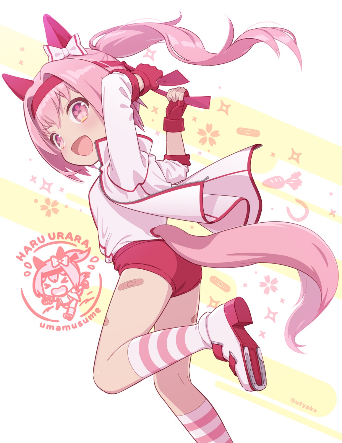 animal_ears, ass, bandaid, buruma, gym_uniform, haru_urara_(umamusume), tail, uchako