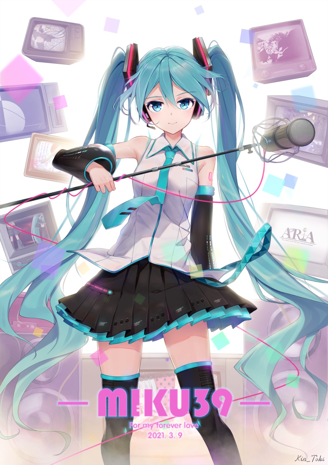 hatsune_miku, headphones, kin_toki, tattoo, thighhighs, vocaloid