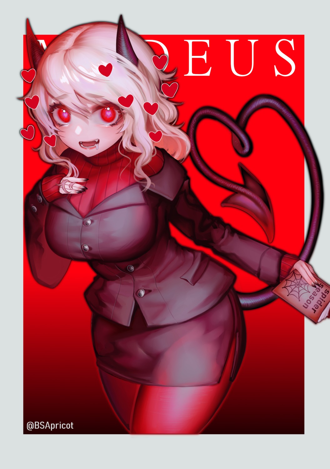 bsapricot, business_suit, helltaker, horns, modeus_(helltaker), pantyhose, sweater, tail