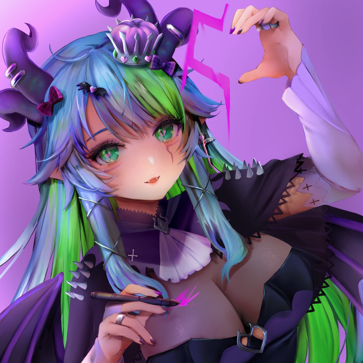 0:hp, apricot_(froot), cleavage, horns, see_through, vshojo, wings