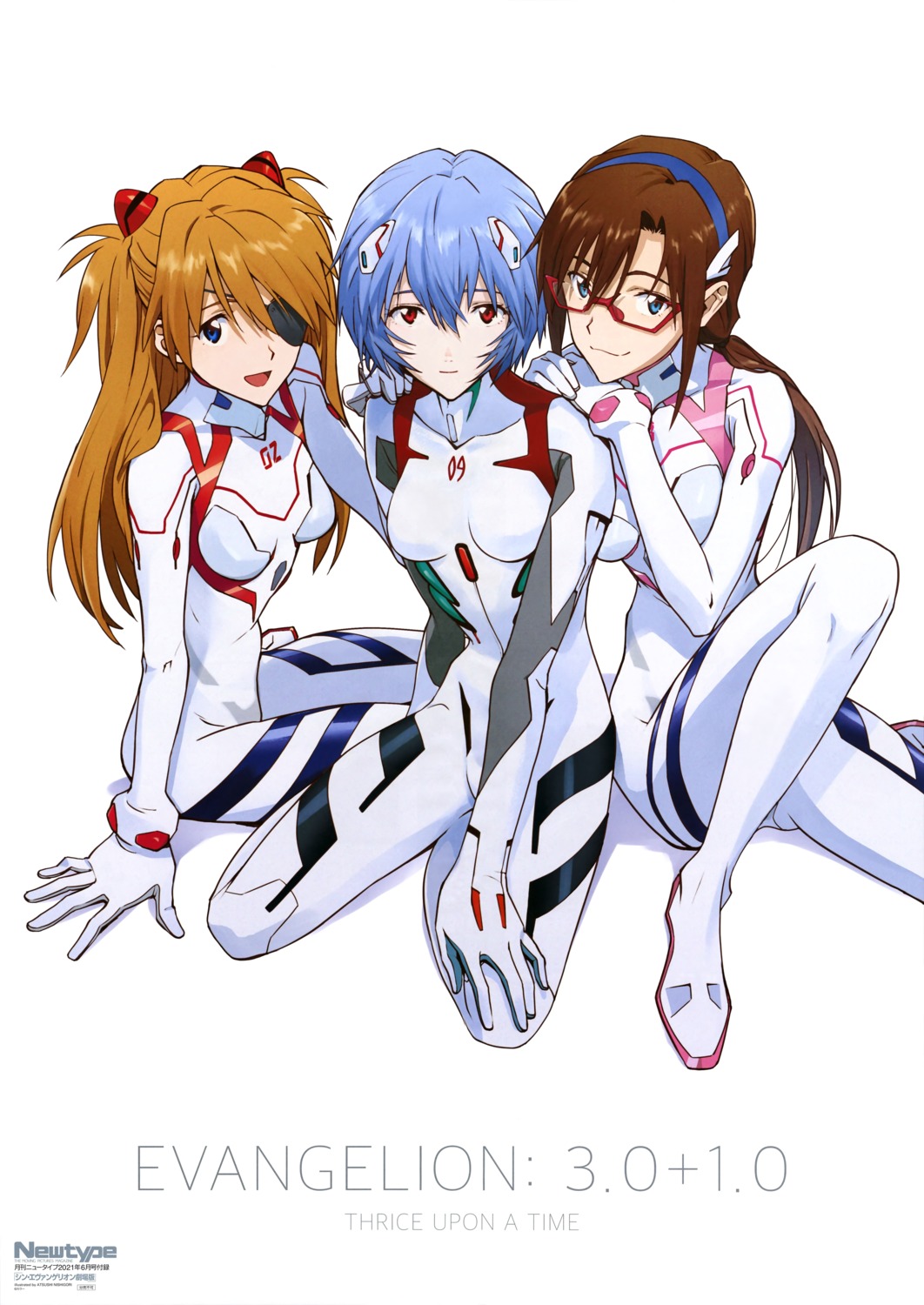 ayanami_rei, bodysuit, eyepatch, makinami_mari_illustrious, megane, neon_genesis_evangelion, nishigori_atsushi, souryuu_asuka_langley