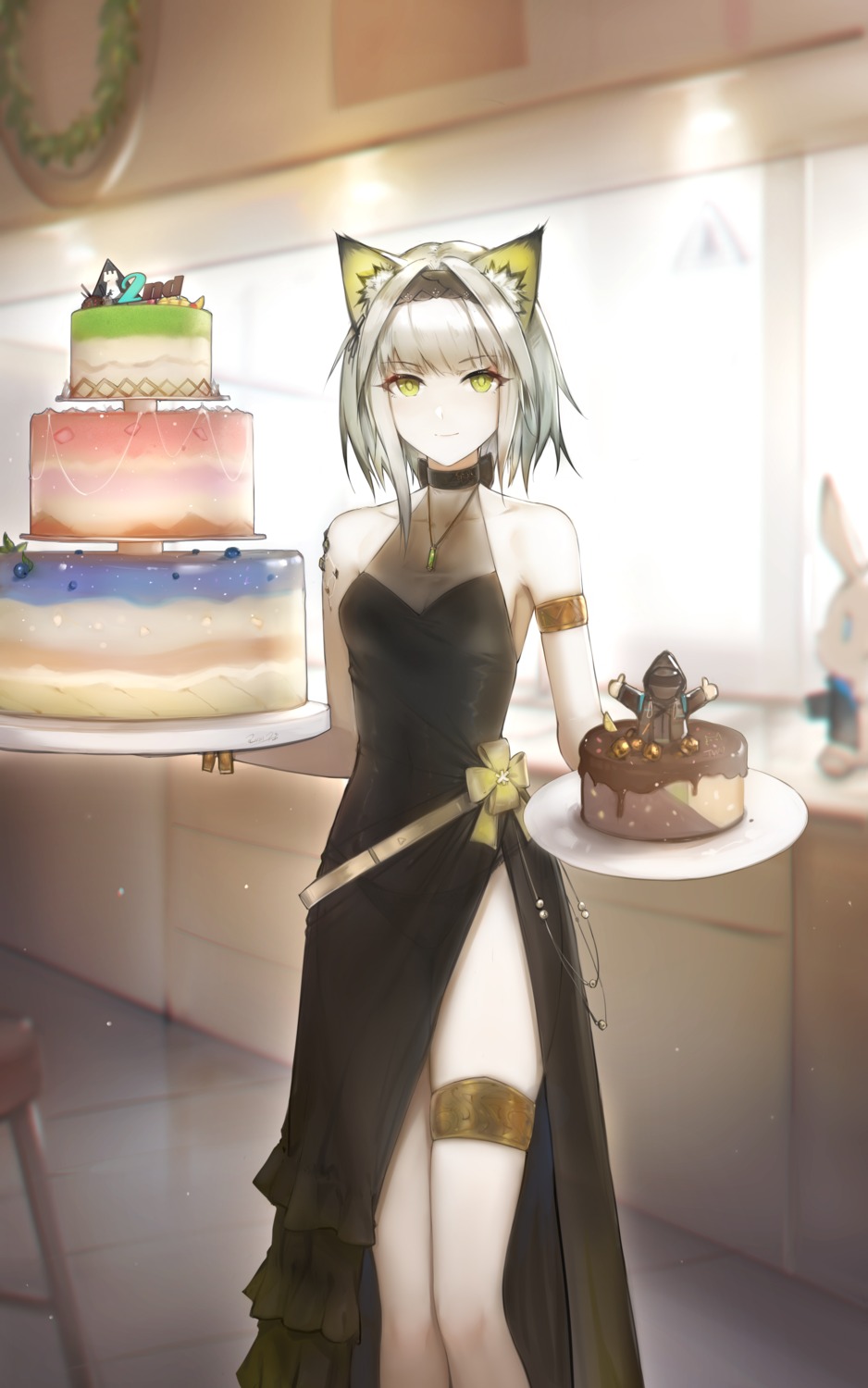 animal_ears, arknights, dress, evan_(912319), garter, kal'tsit_(arknights), see_through
