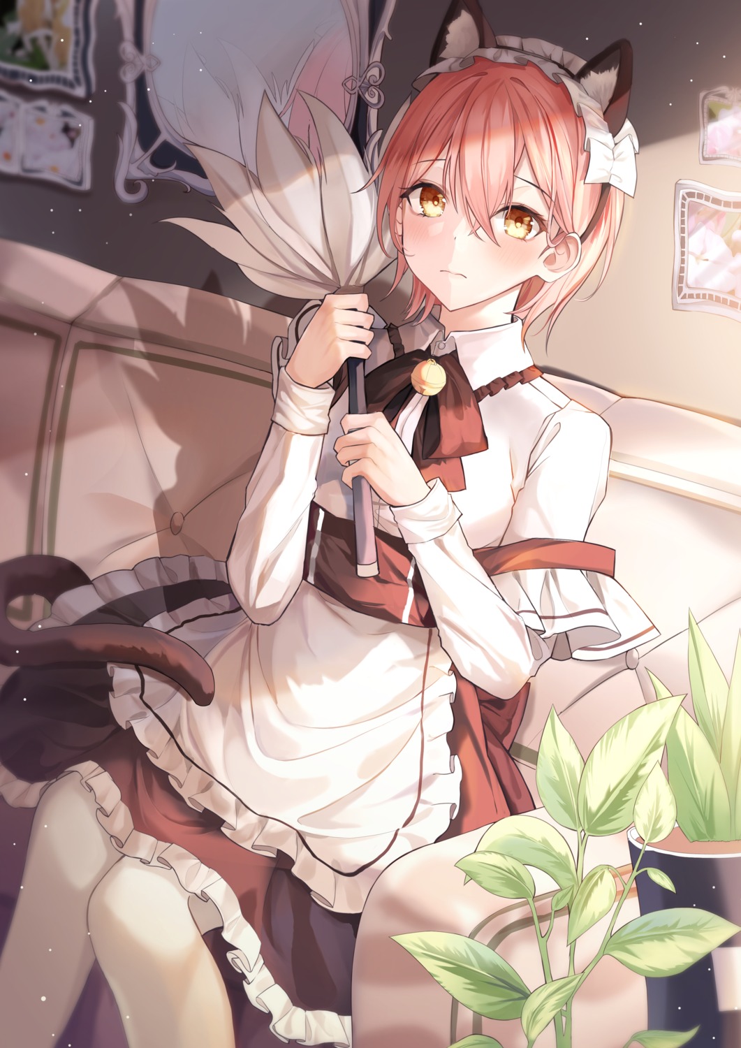 animal_ears, fu_u03, maid, nekomimi, pantyhose, skirt_lift, tail