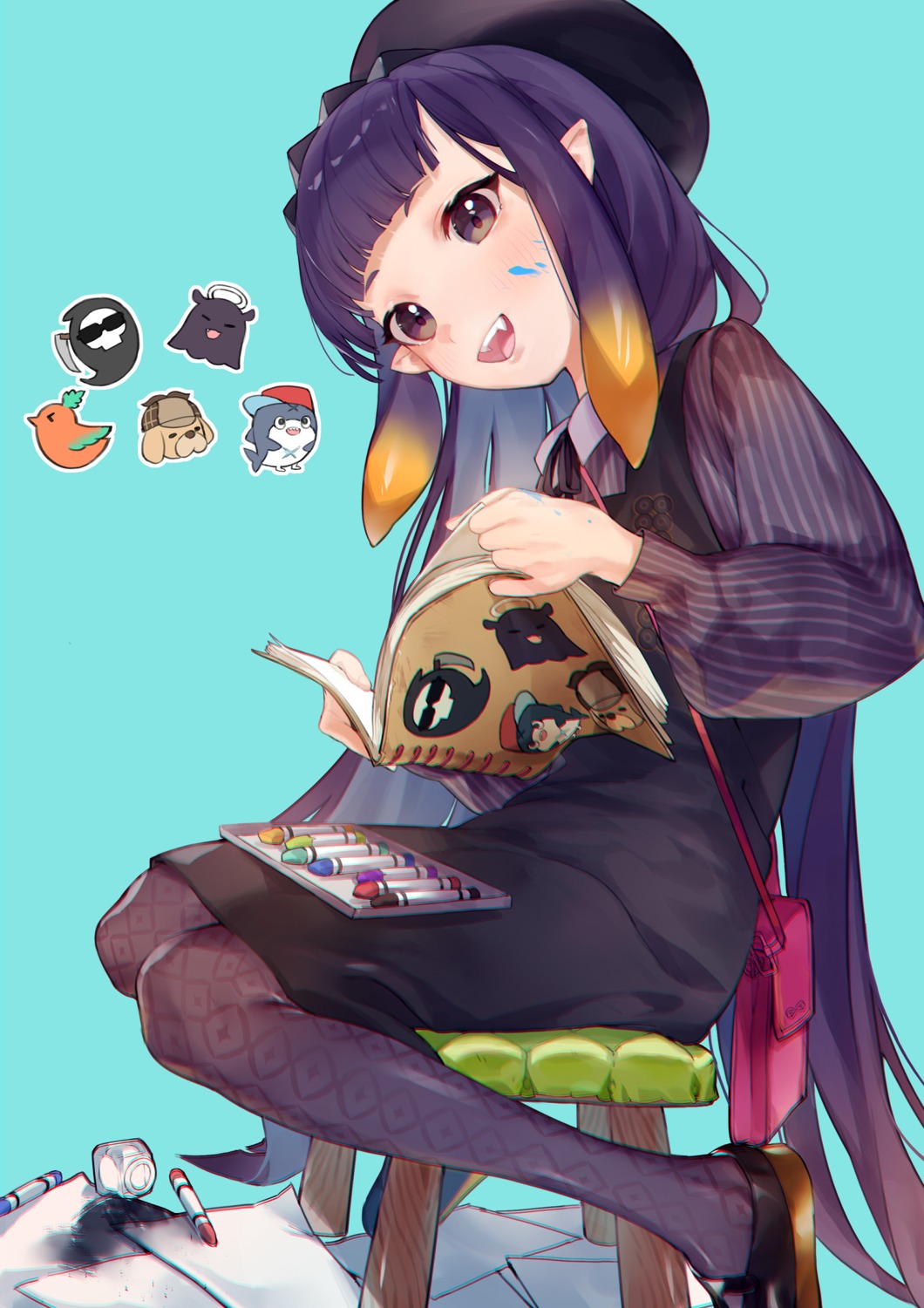 dress, g_li, hololive, hololive_english, ninomae_ina'nis, pantyhose, pointy_ears