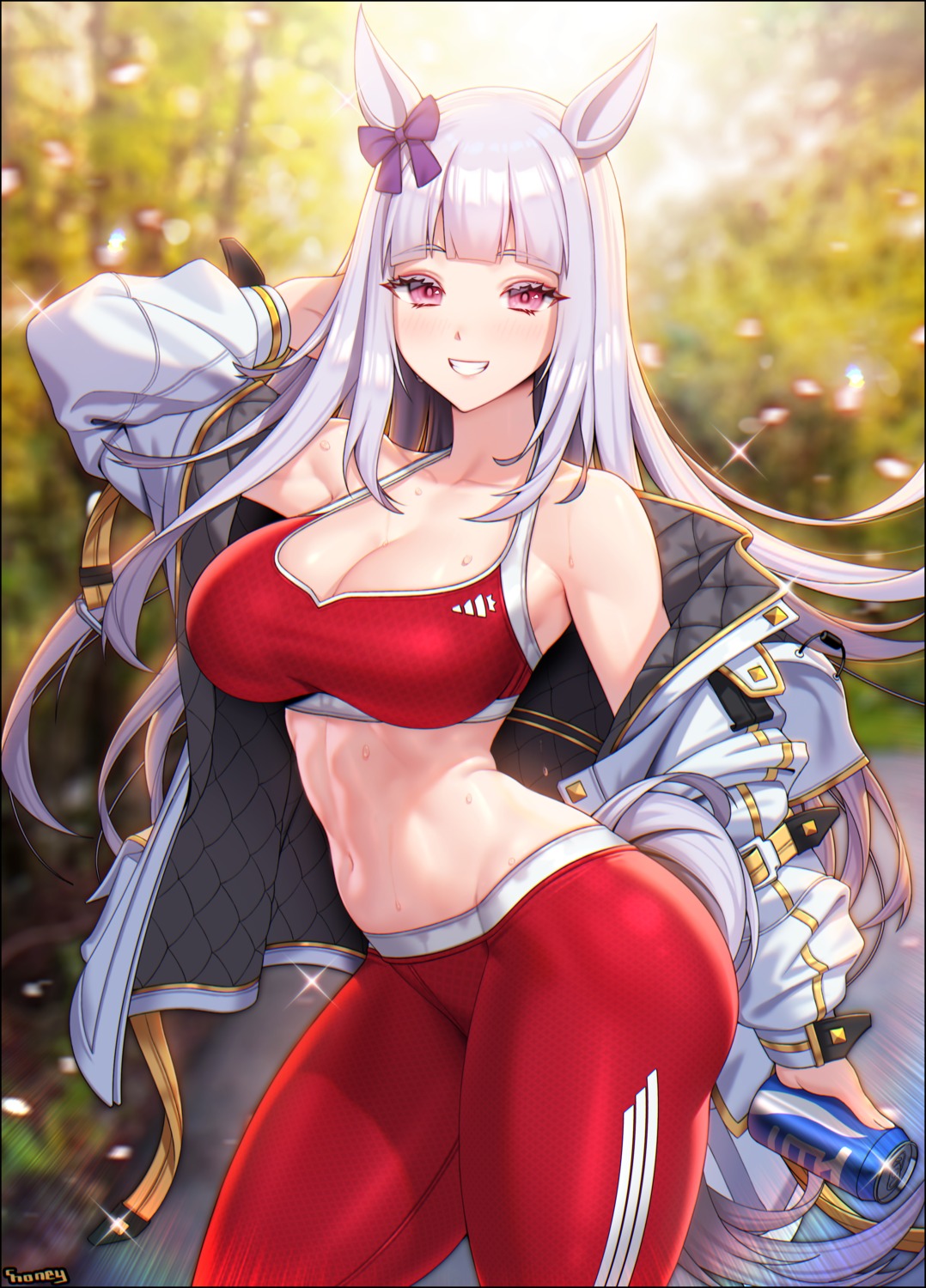 animal_ears, choney, cleavage, gold_ship_(umamusume), gym_uniform, tail, uma_musume_pretty_derby, wet