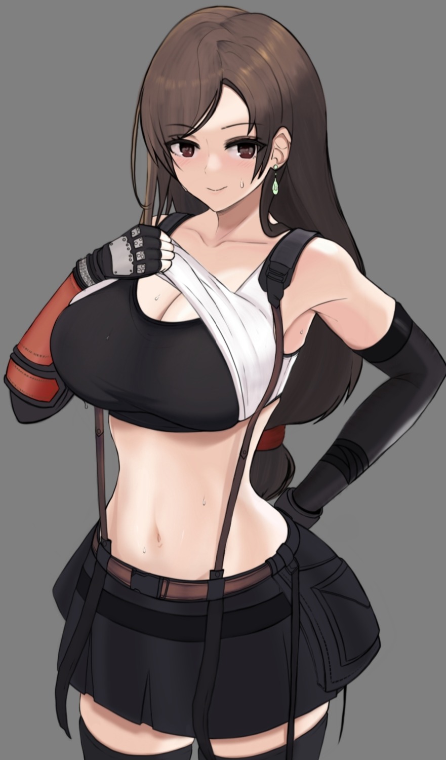 cleavage, desspie, final_fantasy, final_fantasy_vii, shirt_lift, thighhighs, tifa_lockhart, undressing