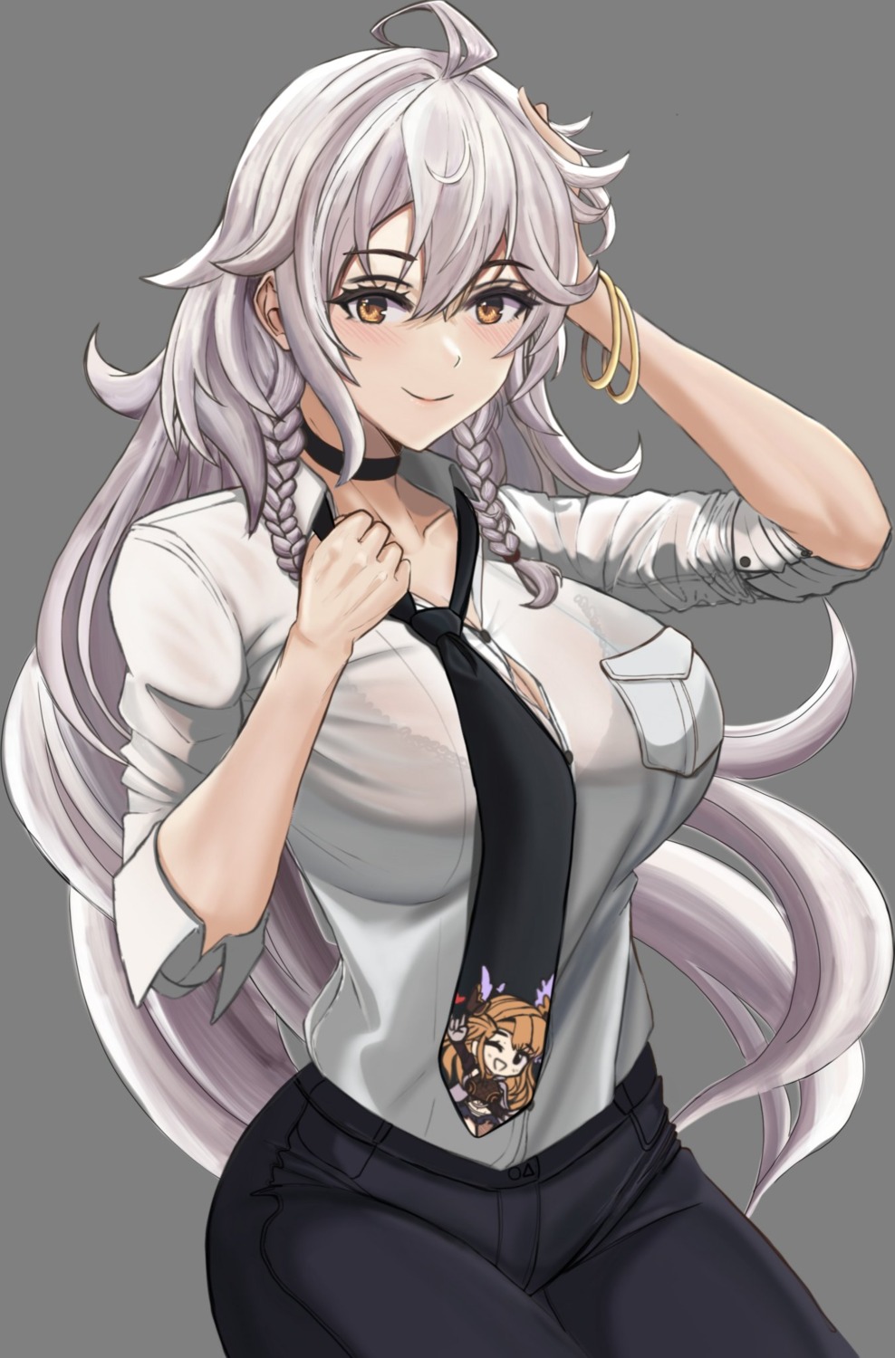bra, chibi, cleavage, desspie, dress_shirt, granblue_fantasy, see_through, silva_(granblue_fantasy)