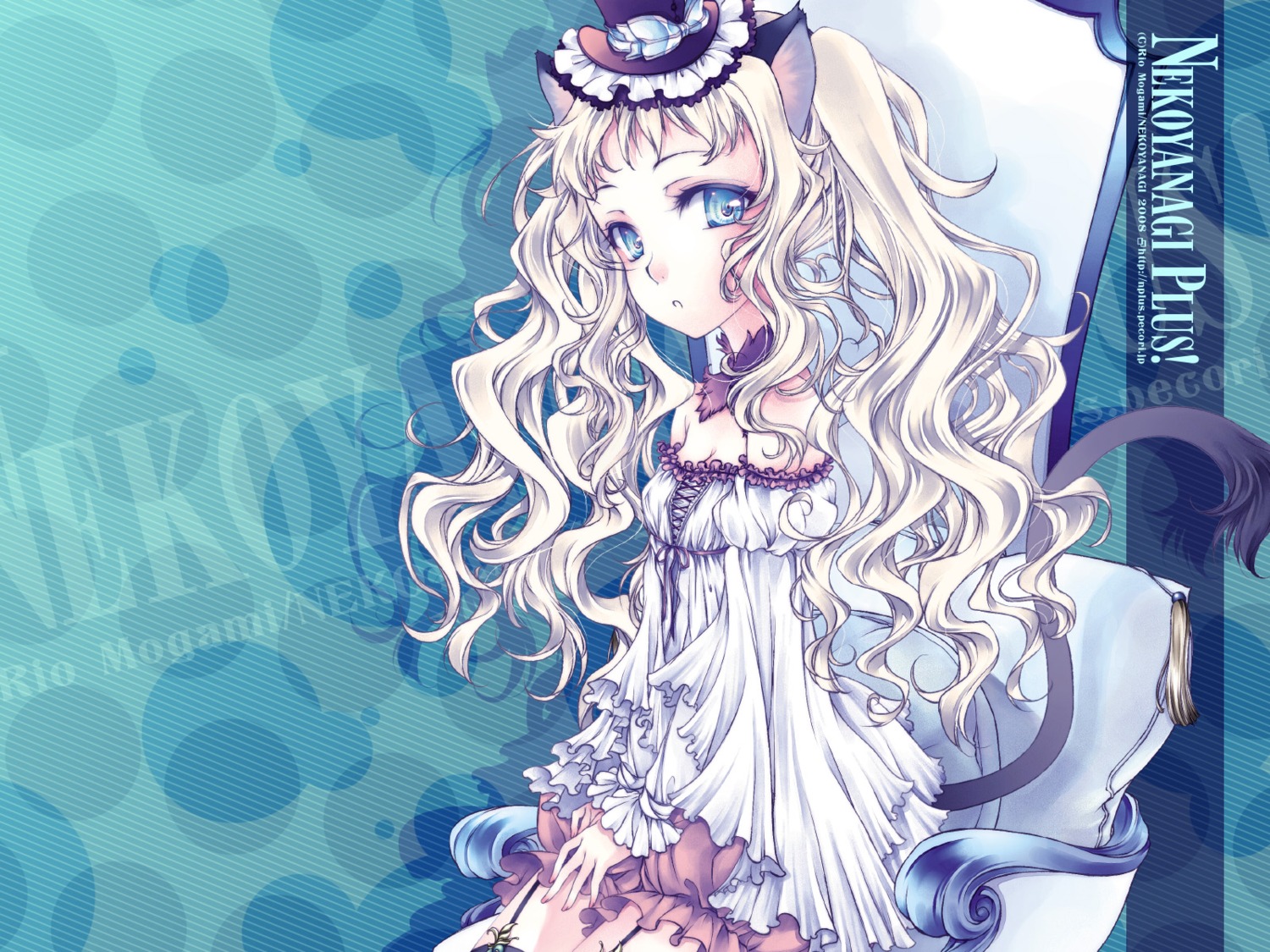 animal_ears, dress, mogami_rio, nekomimi, tail, wallpaper