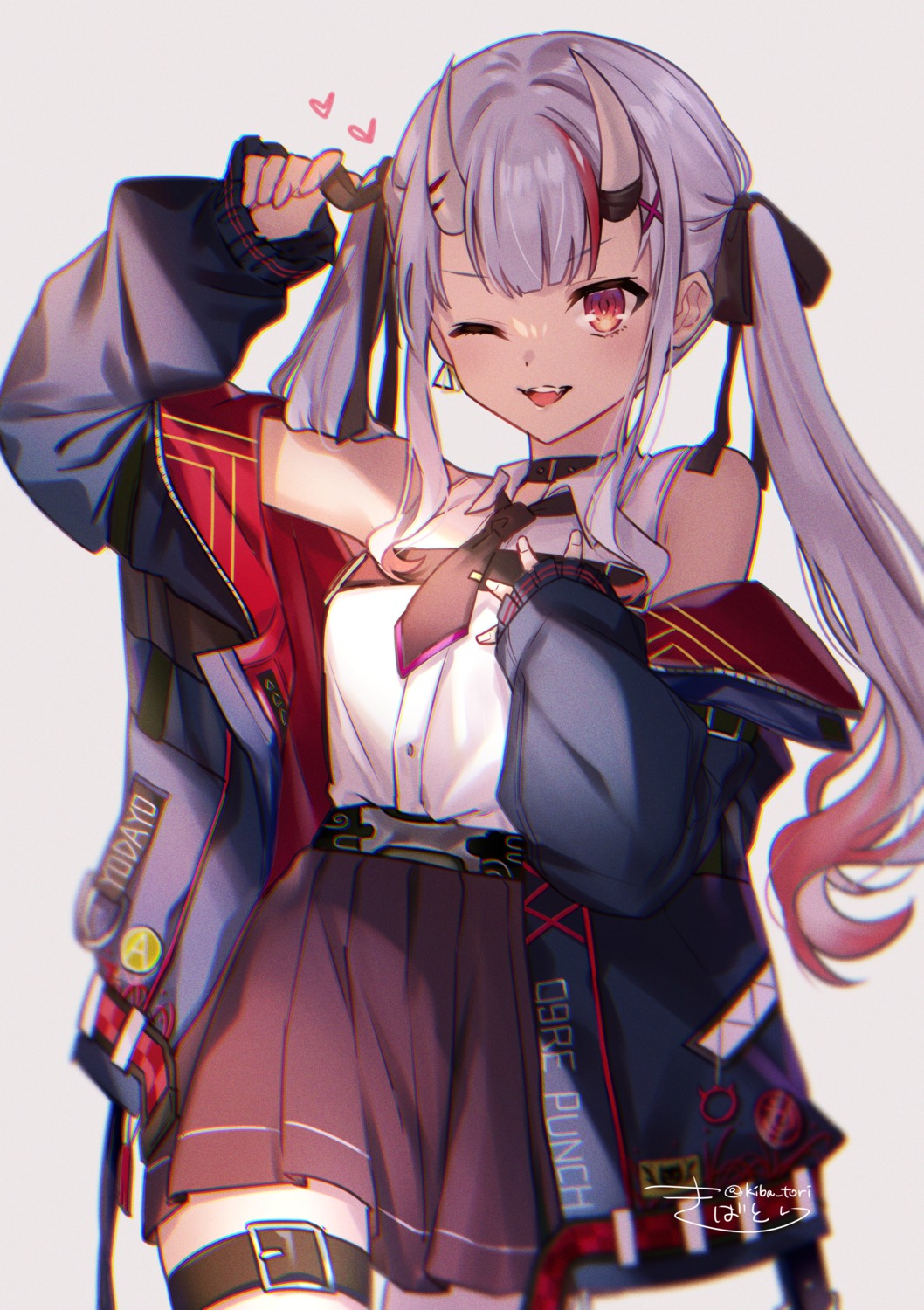 garter, hololive, horns, kiba_tori, nakiri_ayame