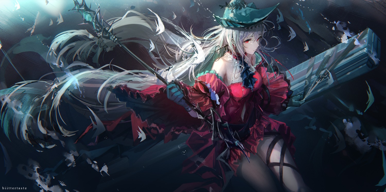 arknights, biittertaste, pantyhose, skadi_(arknights), weapon