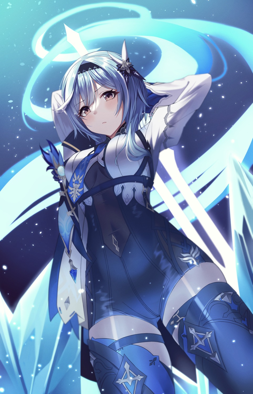 eula, garter, genshin_impact, sword, thighhighs, yuzb99