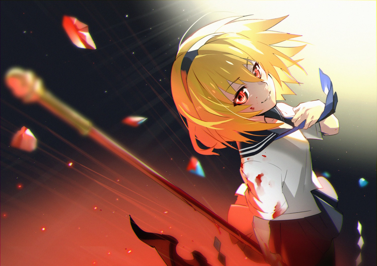 blood, higurashi_no_naku_koro_ni, houjou_satoko, nakayama_yuuji, seifuku, weapon