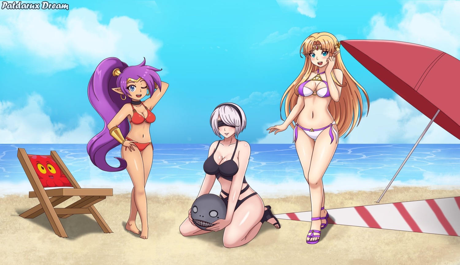 bikini, cleavage, crossover, nier, nier_automata, patdarux, pointy_ears, princess_zelda