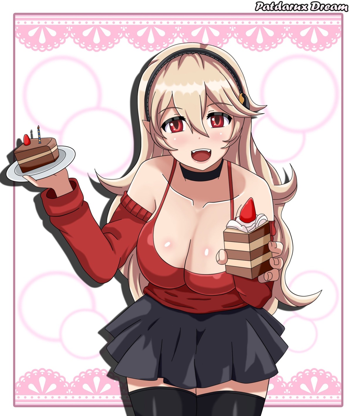 cleavage, corrin_(fire_emblem)_(female), fire_emblem, fire_emblem_if, kamui_(fire_emblem), patdarux, pointy_ears, thighhighs