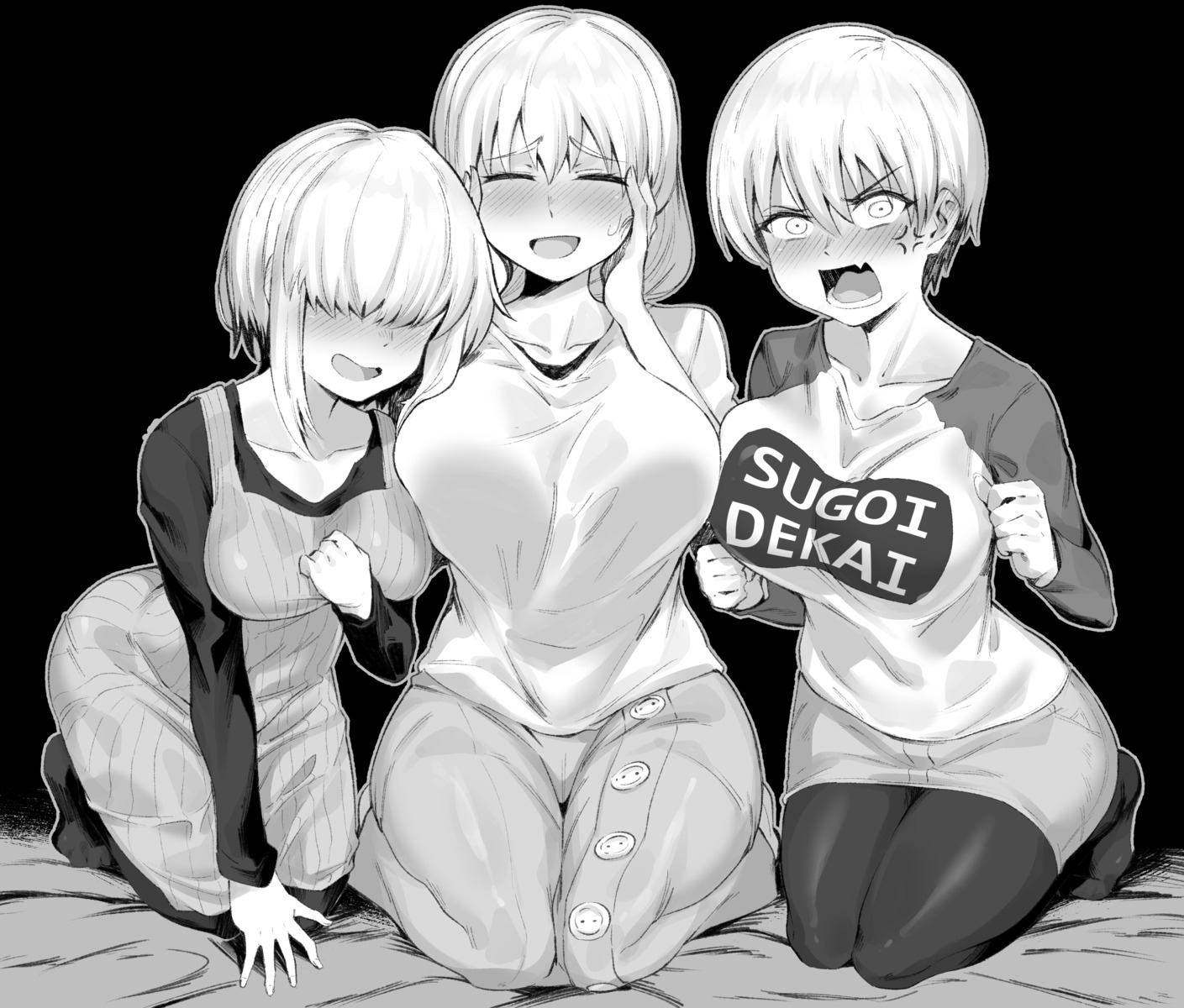 dress, monochrome, moto_toshi, pantyhose, uzaki-chan_wa_asobi_tai!, uzaki_hana, uzaki_tsuki, uzaki_yanagi