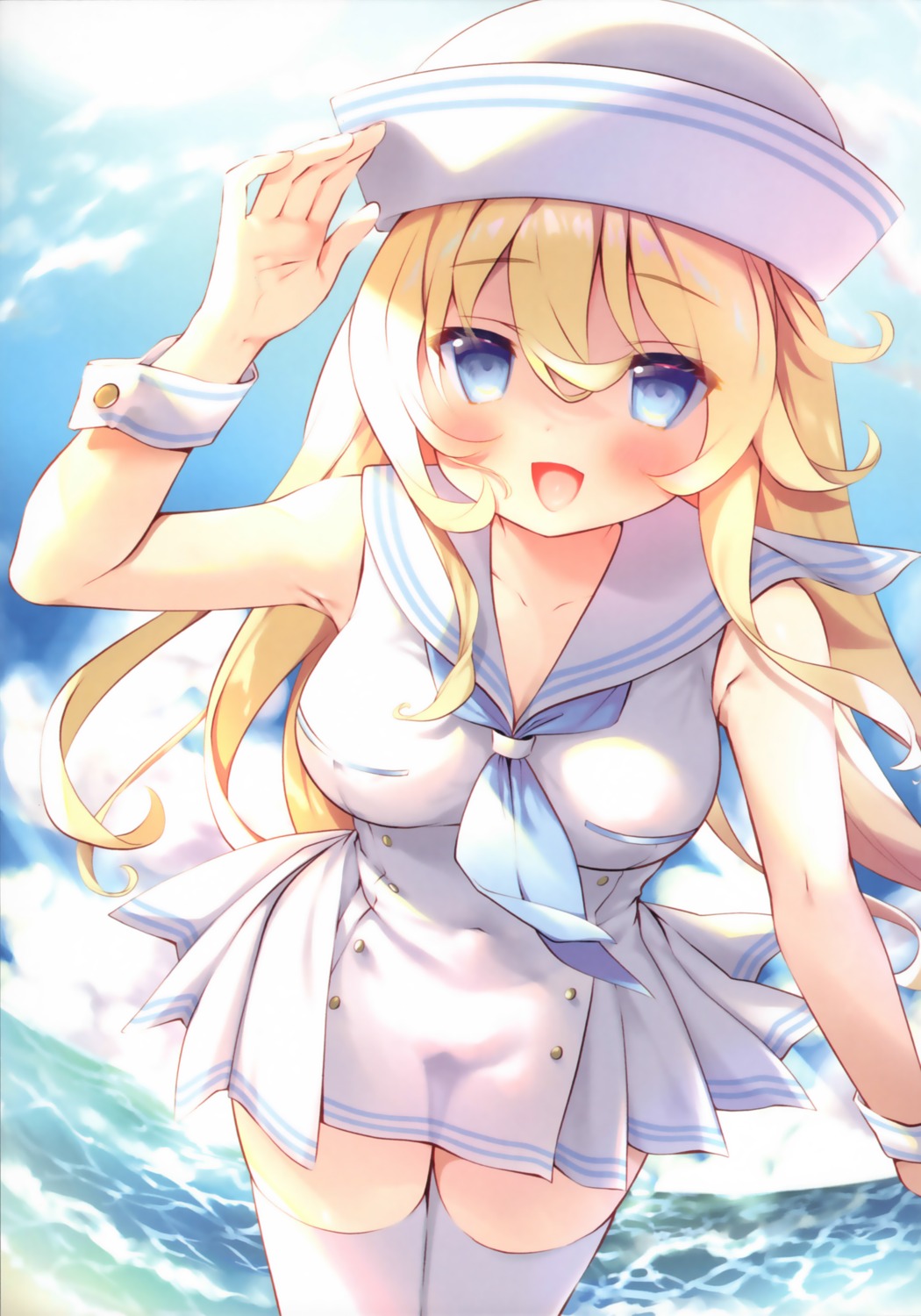 amanagi_seiji, cleavage, seifuku, thighhighs