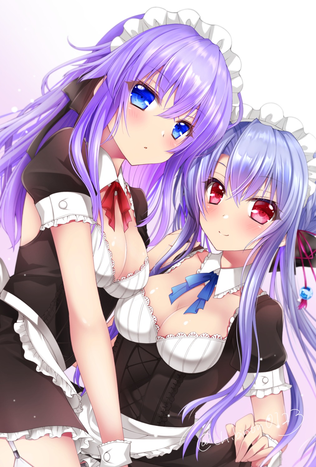 chibinon, cleavage, maid, skirt_lift, sorakado_ai, sorakado_ao, stockings, summer_pockets