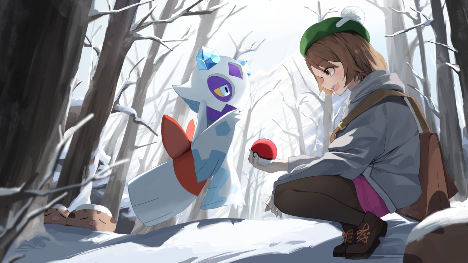 froslass, mansu_(user_pnmp4287), pantyhose, pokemon, pokemon_swsh, swinub, yuuri_(pokemon)