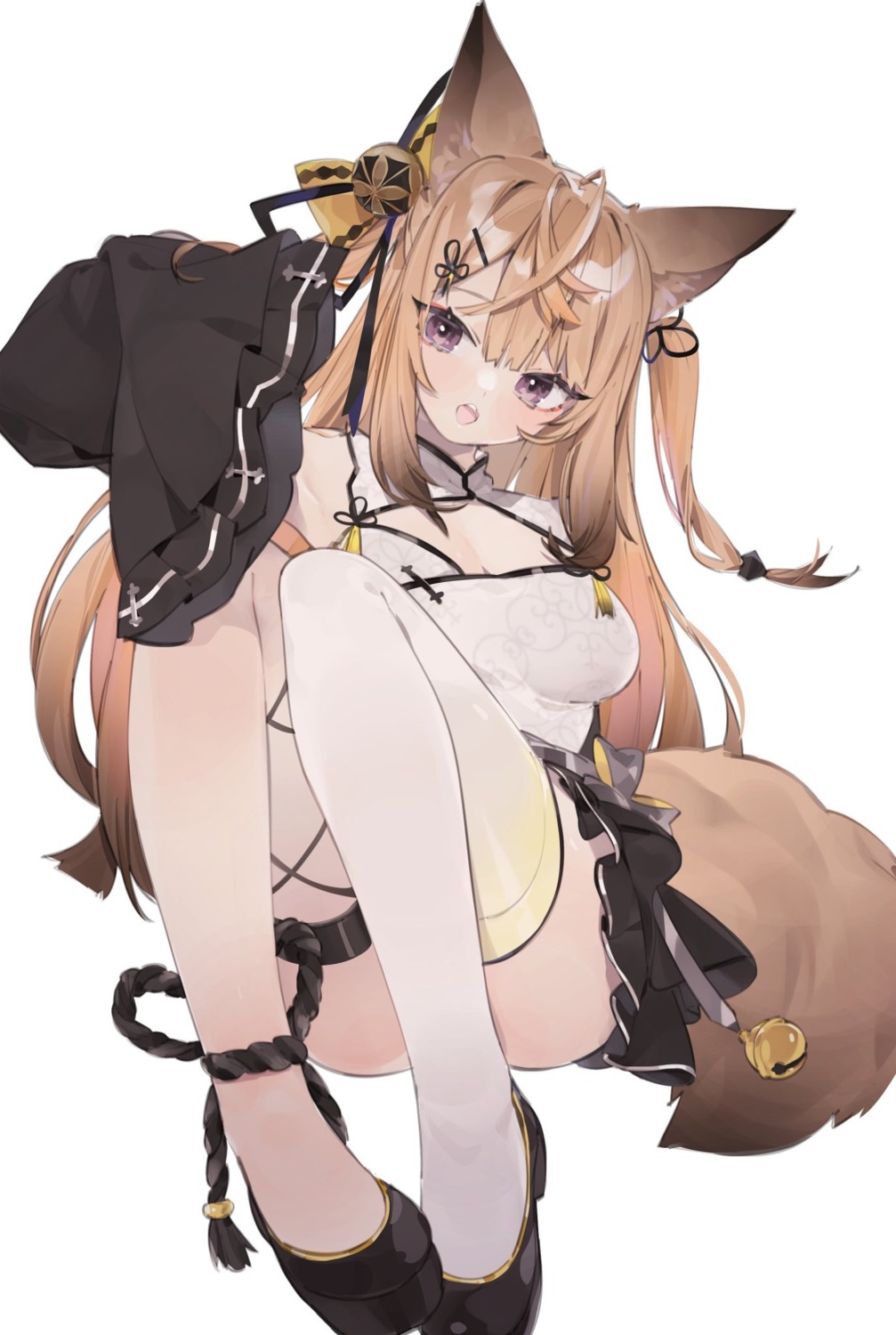 animal_ears, asian_clothes, kokuri_ch., kurune_kokuri, rippootai, skirt_lift, tail, thighhighs