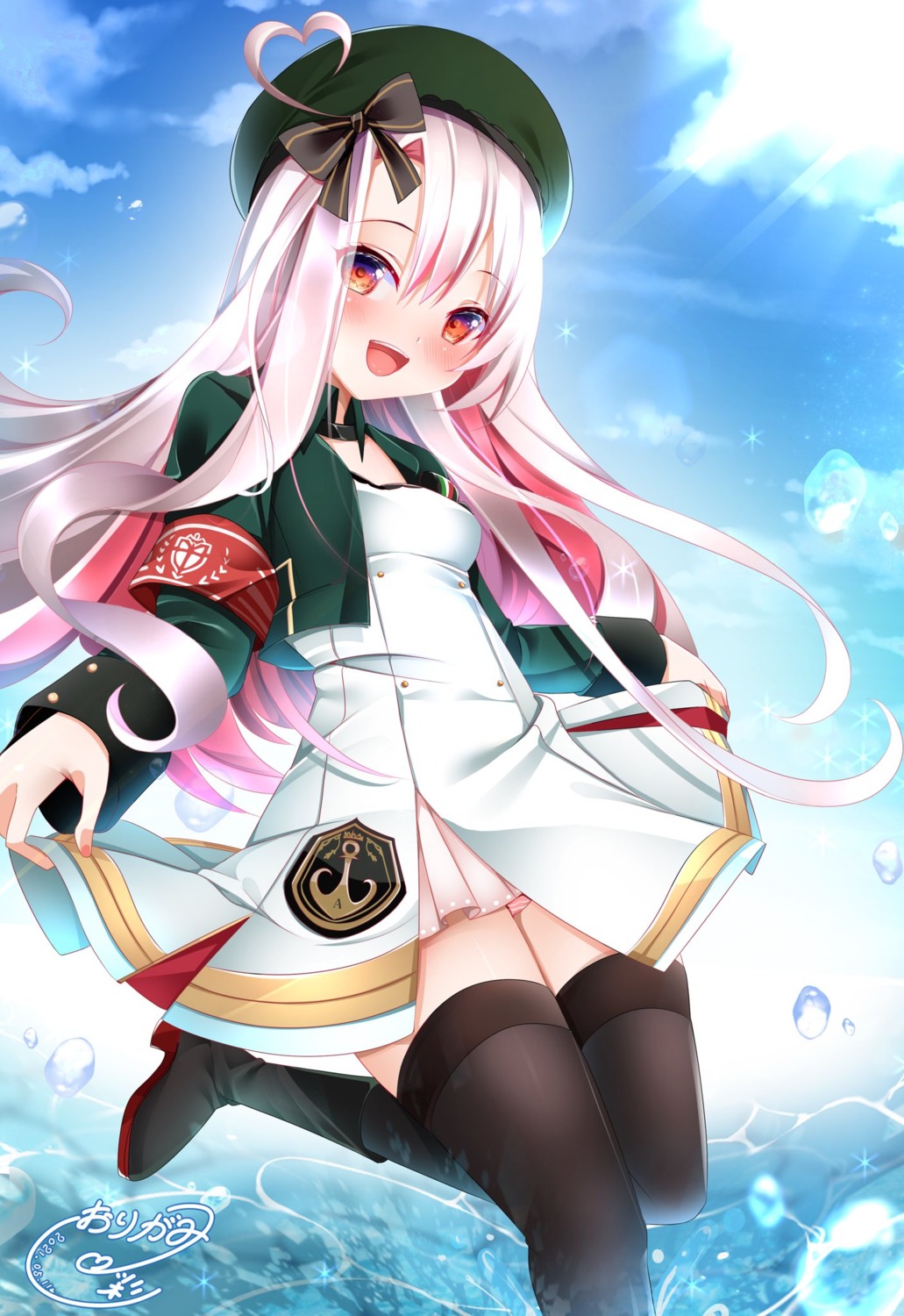 azur_lane, heels, maestrale_(azur_lane), origami_sayah, skirt_lift, thighhighs, uniform