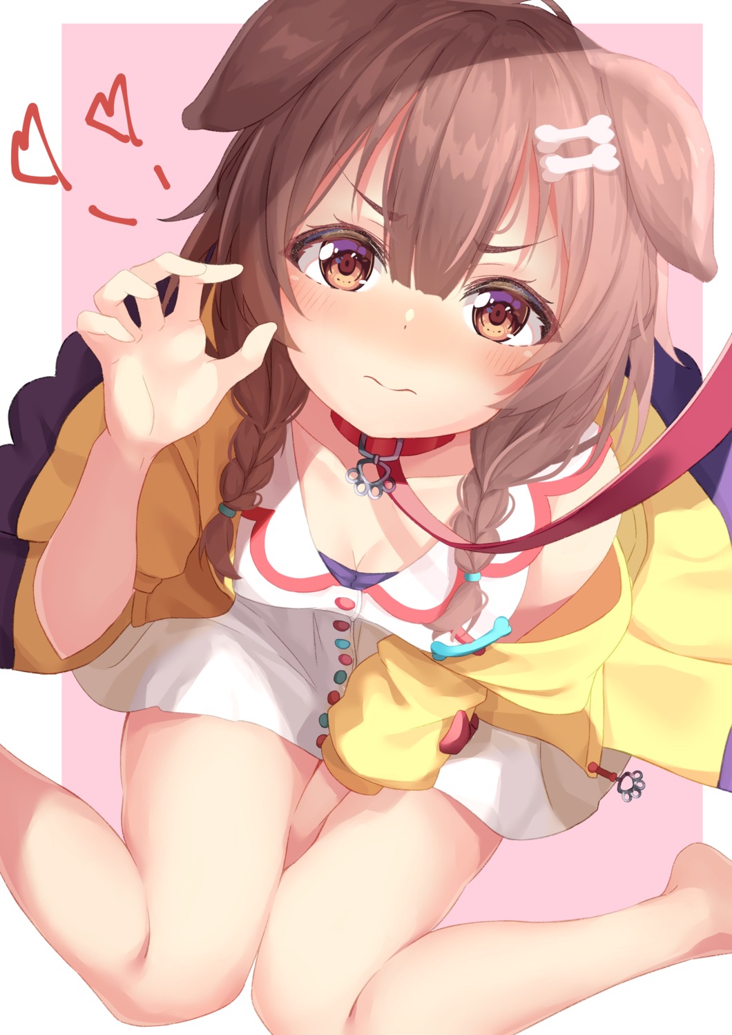 animal_ears, cleavage, dress, hololive, hololive_gamers, inugami_korone, inumimi, skirt_lift