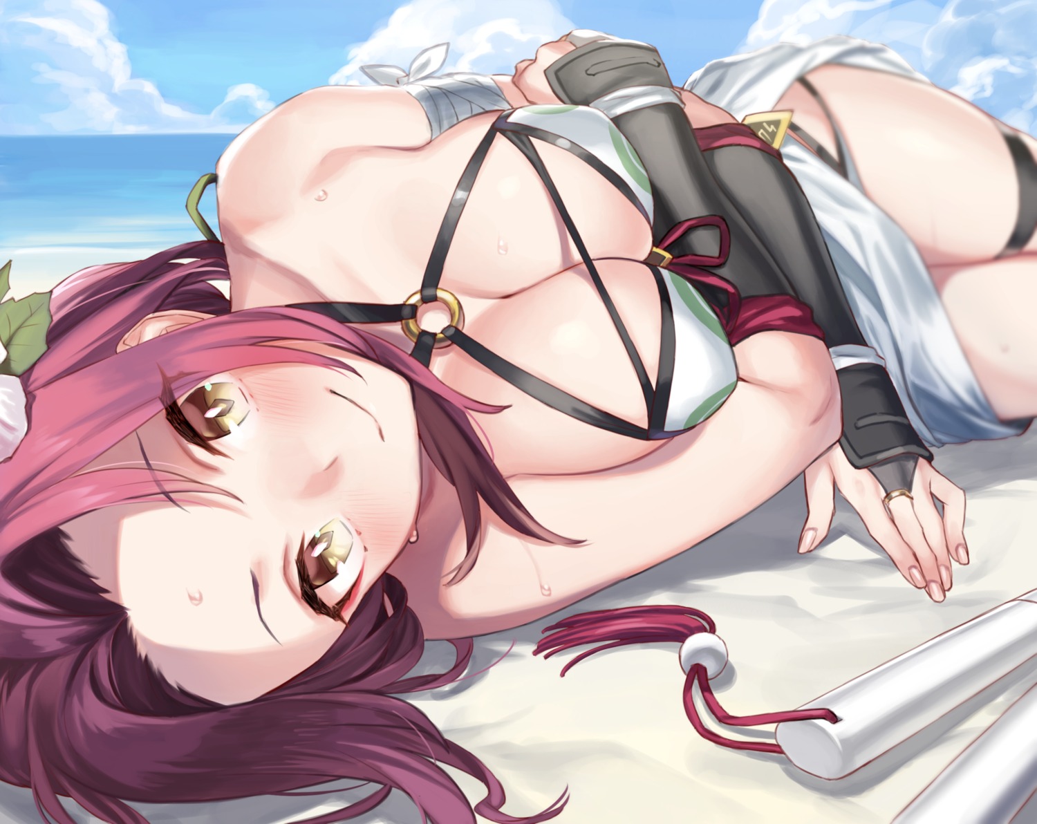 92m, bandages, bikini_top, breast_hold, garter, princess_connect!, princess_connect!_re:dive, swimsuits, tachiarai_ruka
