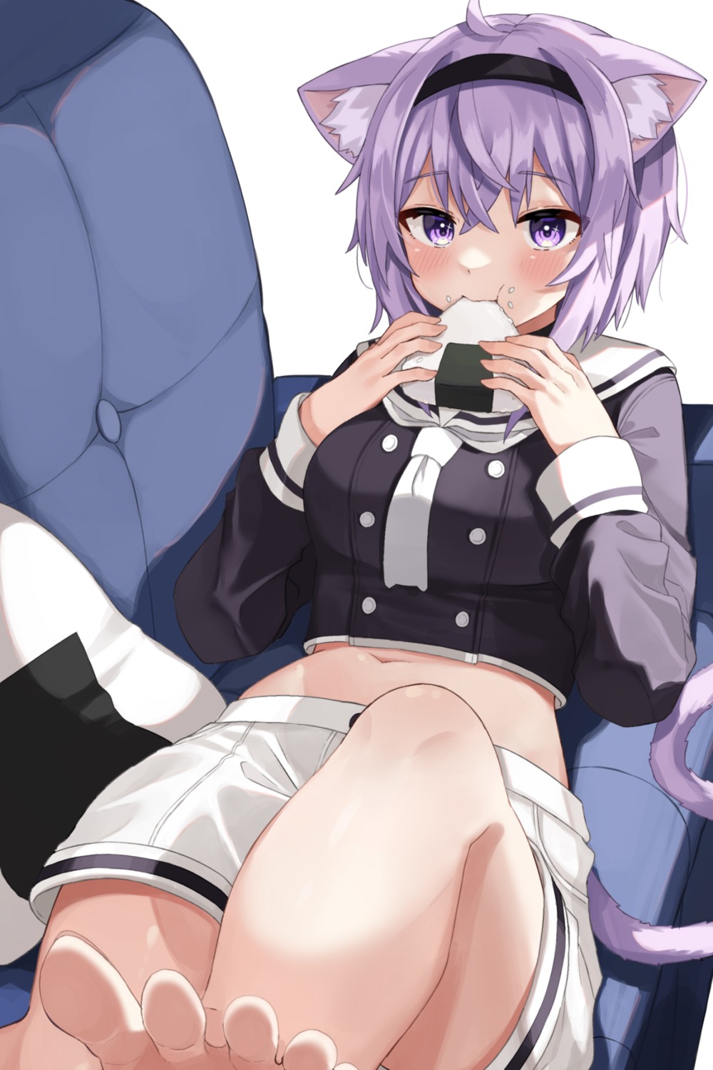 animal_ears, feet, hololive, hololive_gamers, moonbell, nekomata_okayu, nekomimi, tail