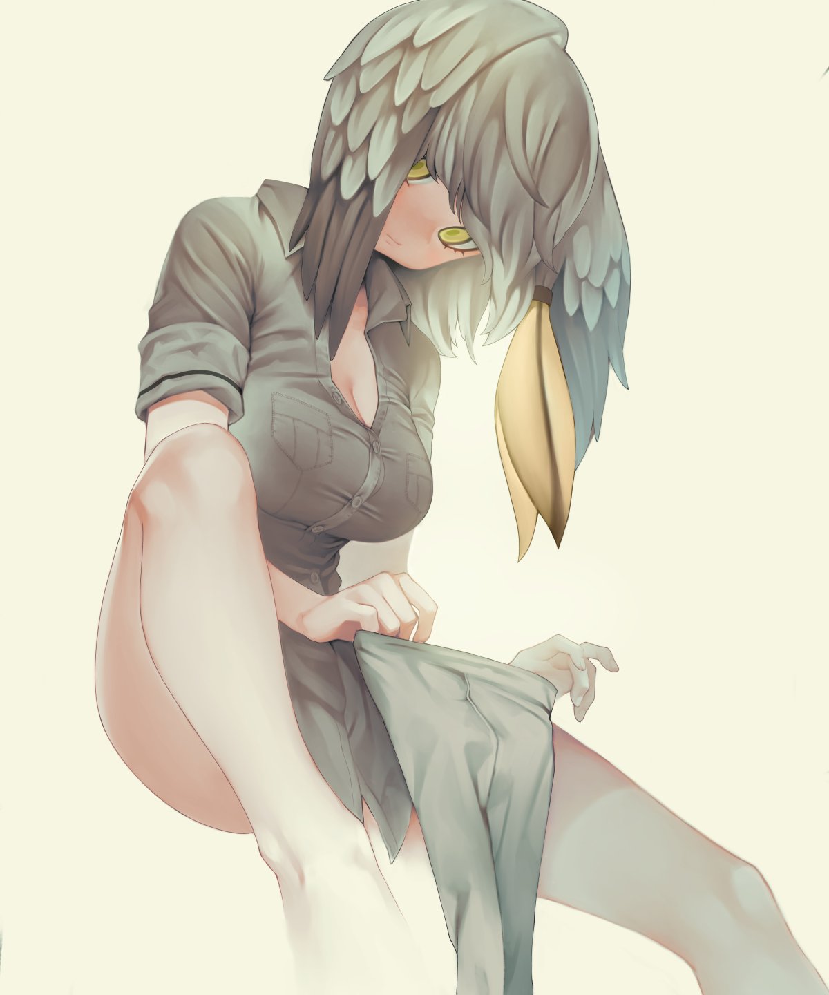 cleavage, kemono_friends, mifu_(b24vc1), pantyhose, shoebill, undressing