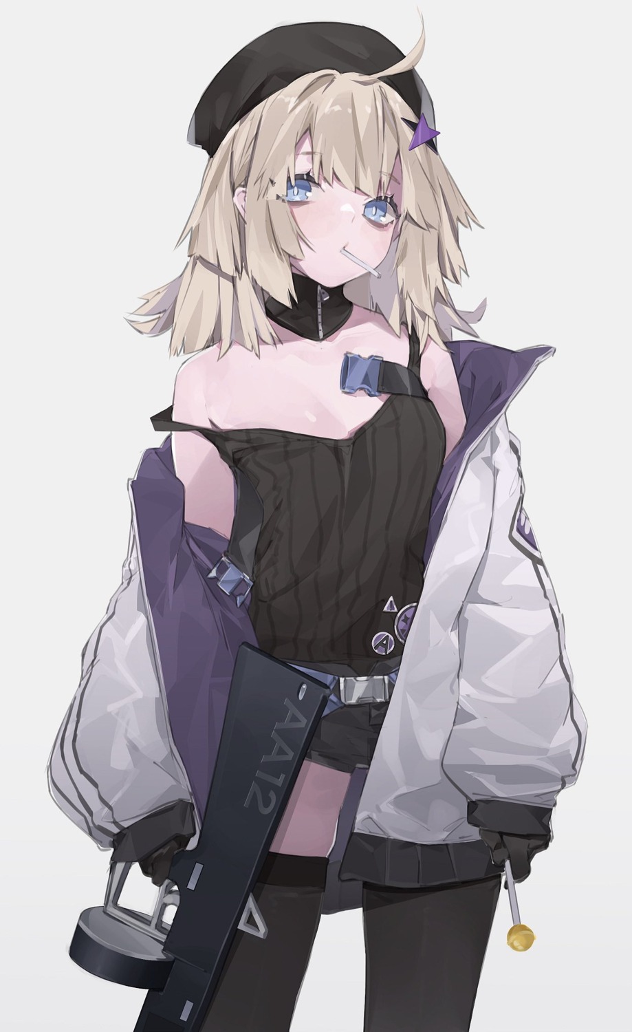 aa-12_(girls_frontline), girls_frontline, gun, no_bra, rippootai, thighhighs