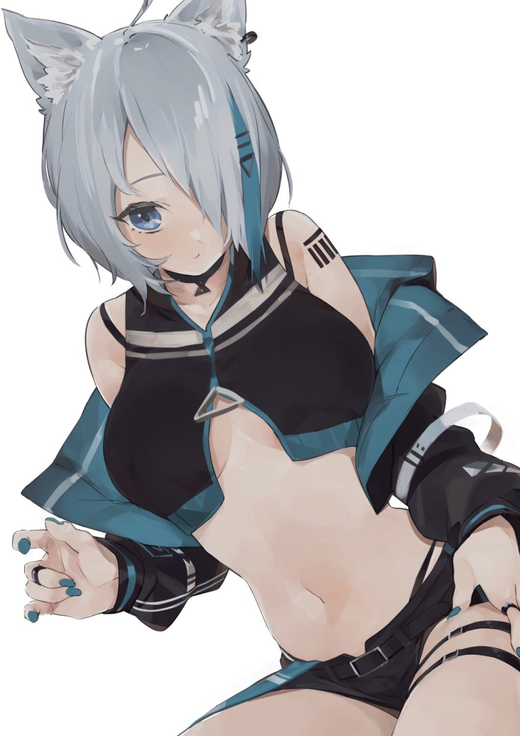 animal_ears, animare, garter, nanashi_inc., no_bra, open_shirt, pantsu, rippootai