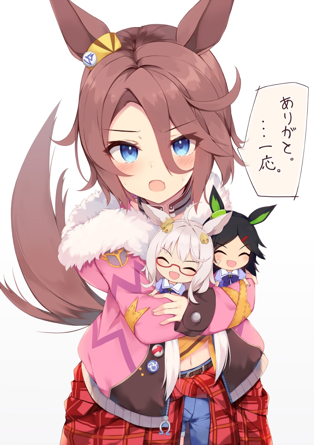 animal_ears, biwa_hayahide_(umamusume), chibi, megane, narita_taishin_(umamusume), nibiiro_shizuka, tail, uma_musume_pretty_derby