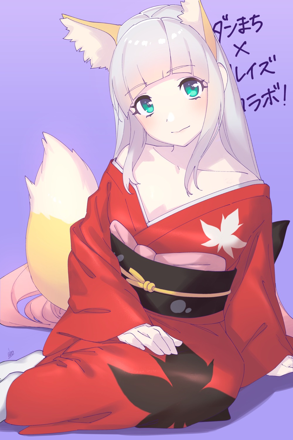 animal_ears, cosplay, dungeon_ni_deai_wo_motomeru_no_wa_machigatteiru_darou_ka, kimono, kitsune, lailah, no_bra, open_shirt