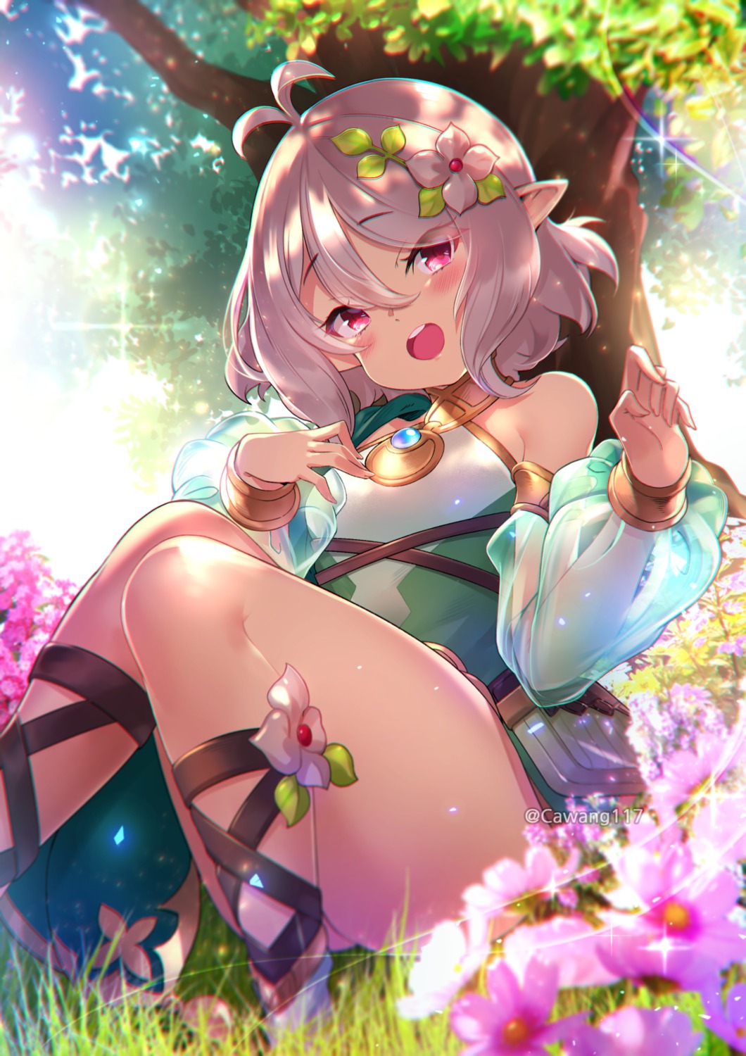 cawang, dress, kokkoro, pointy_ears, princess_connect!, princess_connect!_re:dive, skirt_lift