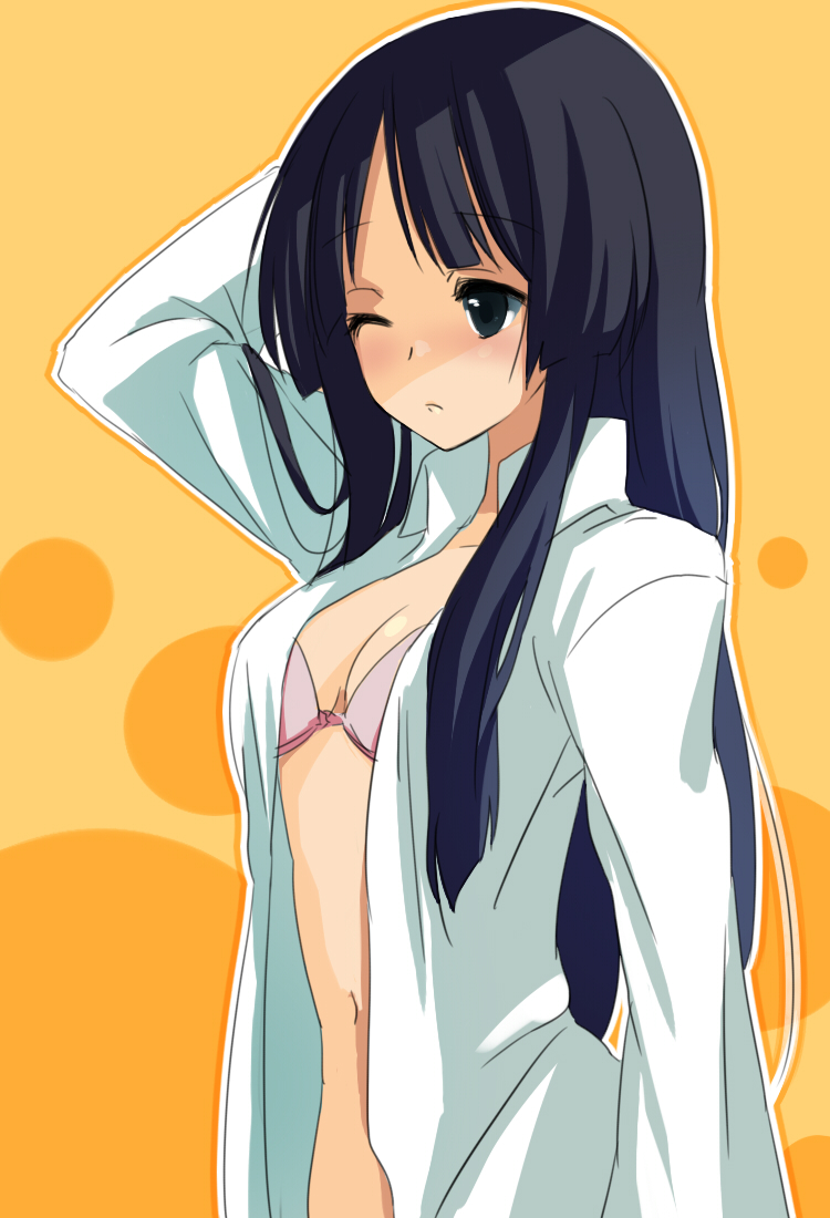 akiyama_mio, bra, hinnu@ao, k-on!, open_shirt
